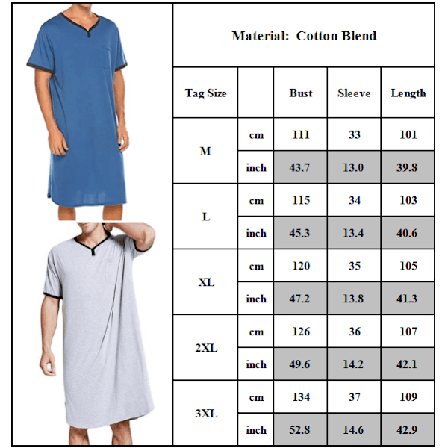 Nattøj til mænd Lang Natkjole Kortærmet nattøj