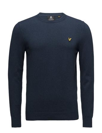 Cotton Merino Crew Jumper Strikkegenser M. Rund Krage Blå Lyle & Scott