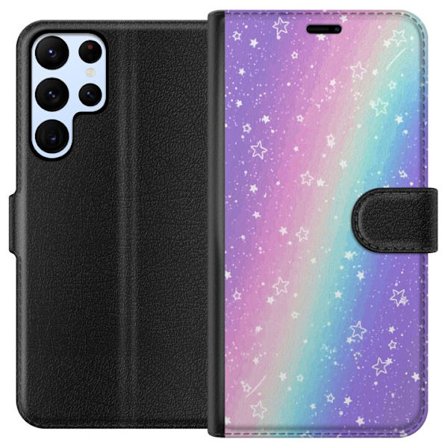 Kompatibelt Lommeboketui til Samsung Galaxy S24 Ultra Rainbow-farget pastellbakgrunn med hvite stjerner og gnistrende prikker i myk overgang