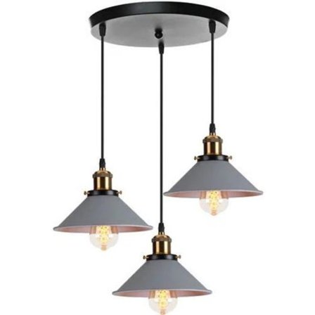 Designer Hengelampe Grå 3 Hoder Metall Hengelamper Belysning Spisestue Soverom Stue
