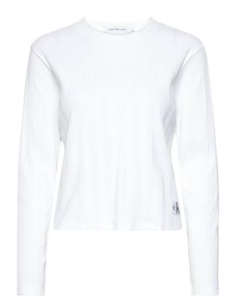 Badge Rib Baby Tee Long Sleeve T-shirts & Tops Long-sleeved Hvit Calvin Klein Jeans*Betinget Tilbud