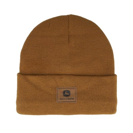 John Deere - Brun cuff Lue - "Fake Leather Patch Micro Fleece Lined Beanie Brown Cuff " @ Hatstore
