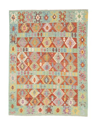 Kilim Afghan Old Style Rug Hand Woven 176X248 Green/Brown Afghanistan