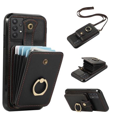 For Samsung Galaxy A33 5g Telefondeksel Tpu+pu Lær Kortholder Stativ Bakdeksel Black