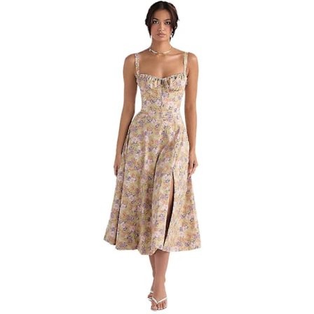 Naisten kesän kukkakuvioinen selästä avoin maksimekko, seksikäs hihaton matalaleikkausmekko vartalonmyötäinen spagettiolkaiminen pitkä mekko, 40% 