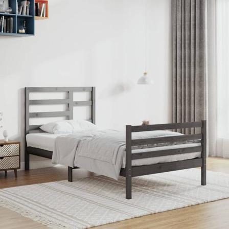 Vidaxl Sängram Grå Massivt Trä 100x200 Cm Grå