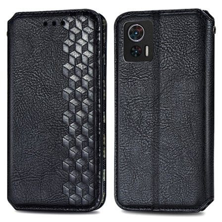 Läderfodral med A Snygg Rhombus Avtryck till Motorola Edge 30 Neo - Svart