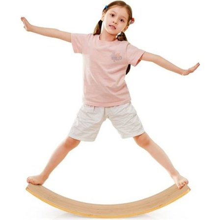 COSTWAY Balance Boards Bamboo Rocker Training med rundade kanter 90,5 x 30 x 16,5 cm Belastning 150 kg för småbarn
