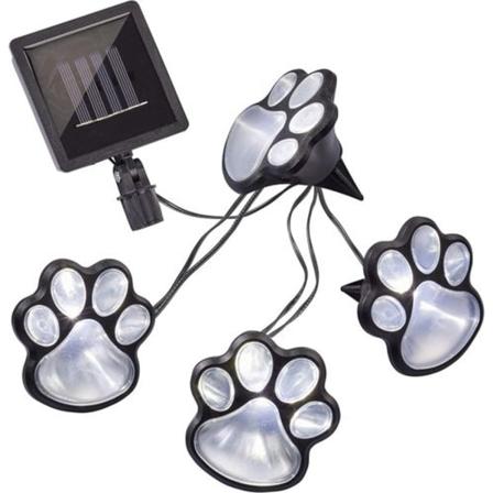 Solcelledrevne LED-fe-lys, hundepote, 4 LED, sort kabel, udendørs,