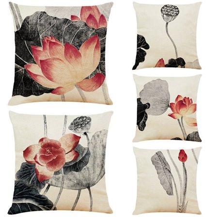 Set med 5 st kuddfodral 45 x 45 cm dekorativt lotusmönster kuddfodral