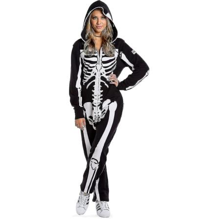 Halloween Skeleton Costume Jumpsuit With Front And Back Skeleton Bone Print For Women -a XXL