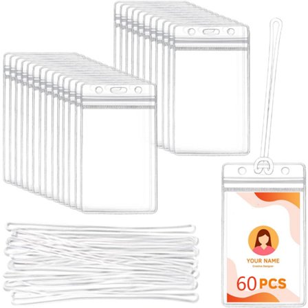 60x Vertikale PVC ID-badgeholdere - Med 60 ringer - Transparent ID-badgeholder - 11x6,5 cm - Transparent ID-kortholder - Vanntett vertikal plast