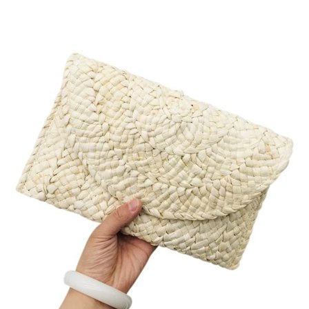 Corn Fur Woven Bag Square Clutch Bags BEIGE