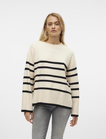 Vero Moda Vmsaba Ls O-Neck Stripe Pullover Ga Noos - Cream - M