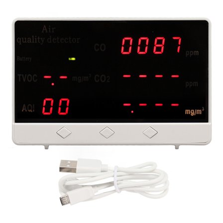 5V Luftkvalitetsmåler Stor Skjerm Innendørs Forurensningstester for CO CO2 HCHO TVOC Deteksjon