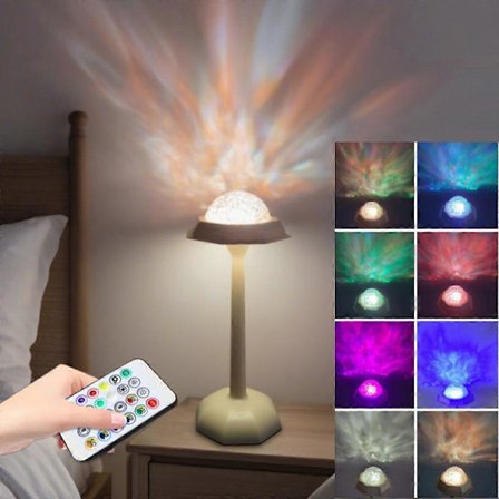 Trådløs havbølgeprojektorlampe med fjernkontroll, 16 fargeskiftende LED-nattlys, dynamisk omgivelsesbelysning for soverom, barnerom, tak, vegg [HK]
