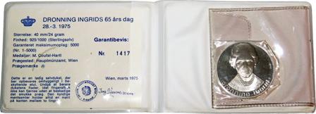 Danmark 1975 - Dronning Ingrids 65 års dag - Sølvdukat