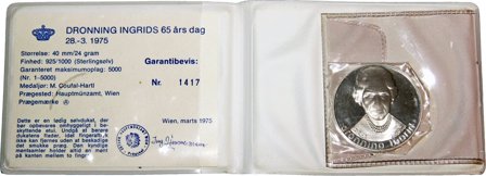 Danmark 1975 - Dronning Ingrids 65 års dag - Sølvdukat
