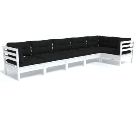 Vidaxl Loungegrupp Med Dynor 6 Delar Vit Massiv Furu Vit