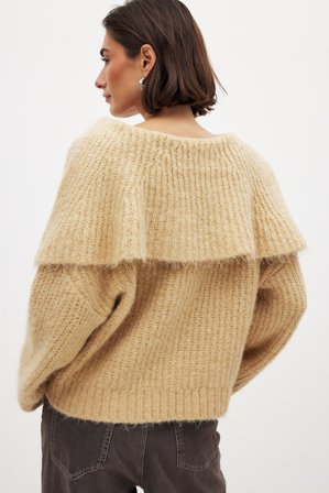 NA-KD Stickad oversize tröja - Oversize Tröjor - Beige - L (EU 42-44)