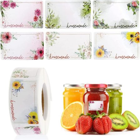 500 stk syltetiketter, rektangulære blomstrete selvklebende etiketter-FA-