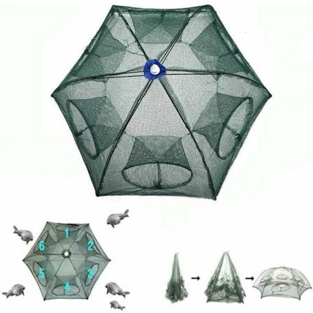 Taitettava kalastusverkko 6 sivua 6 reikää kala katkarapu muikku katkarapu syöttiverkko ansa