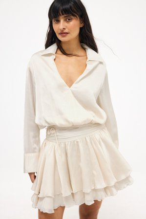 NA-KD Robe chemise courte à taille froncée - Robes de fête - Beige - EU 38