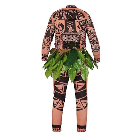Moana Maui Cartoon Tattoo T-shirt + Bukser + Blad Bælte Halloween Voksen Mænd Cosplay Kostume Dress Up