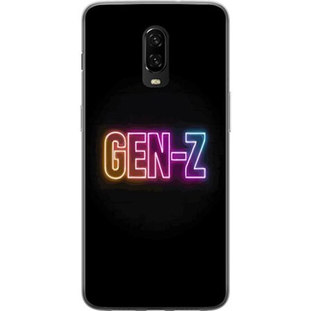 Kompatibel Mobilcover til OnePlus OnePlus 6T Neontekst Gen Z i farverigt lys mod en mørk baggrund i moderne digital stil