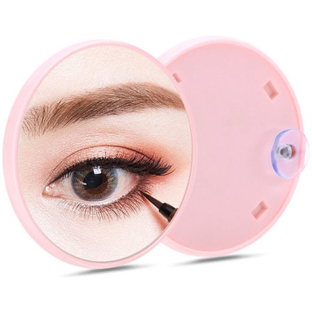 To-delt sminkespeil - 15x forstørrelse - sugekopp - rund form - egnet for barbering, forming av øyenbryn osv. - rosa - 9*9*1 cm