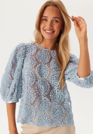 BUBBLEROOM - 3D Flower Puff Sleeve Blouse - L