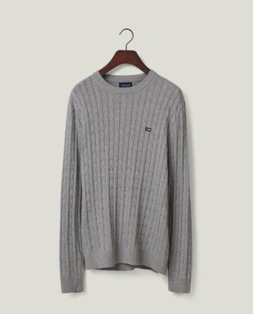 Lexington Kabelstrikket genser i bomull, lysgrå melange