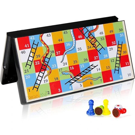 Magneettinen Snakes and Ladders -pelisetti säilytyslokerolla, kokoontaitettava muotoilu ja kevyt, lahja