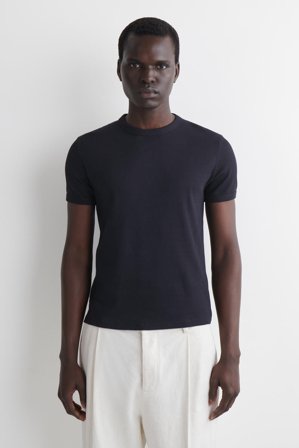 COS Men's Slim Ribbed Cotton T-Shirt in Navy