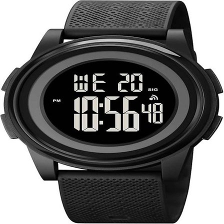 Ultratynn minimalistisk sport vanntett digital klokke for menn med vidvinkeldisplay gummirem armbåndsur for menn svart