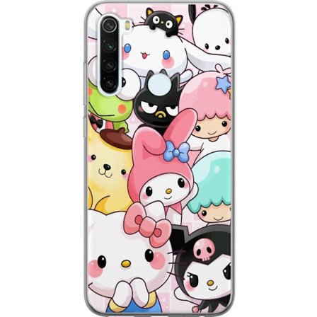 Kompatibelt Mobildeksel til Xiaomi Redmi Note 8 Tett mønster av søte figurer med store øyne i ulike farger og uttrykk med LABUBU-tekst