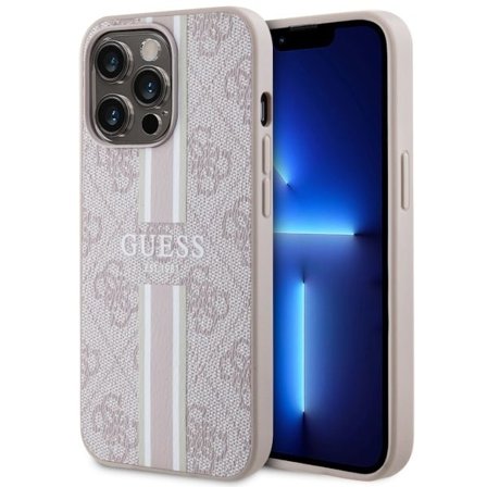 Guess GUHMP13LP4RPSP iPhone 13 Pro / 13 6.1" vaaleanpunainen kovakotelo MagSafe-raidoilla
