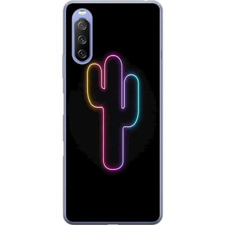 Yhteensopiva Puhelinkuori Sony Sony Xperia 10 III Lite Neonpiirros kaktuksista vaaleanpunaisessa ja sinisessä valossa tummaa taustaa vasten