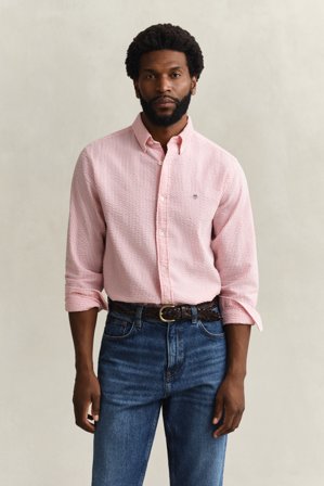 GANT Herren Regular Fit Seersucker Hemd mit Streifen (L) Rosa