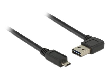 Delock Cable USB Micro AM-BM 2.0 2m Black Angled Left/Right USB-A Dual Easy-USB