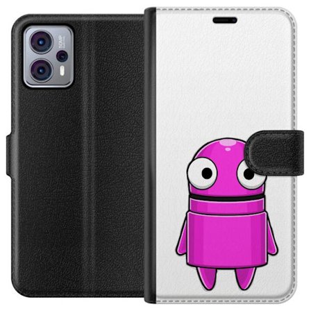 Kompatibelt Lommeboketui til Motorola Motorola Moto G23 Rosa tegneseriefigur med rund form og store øyne på mørk bakgrunn