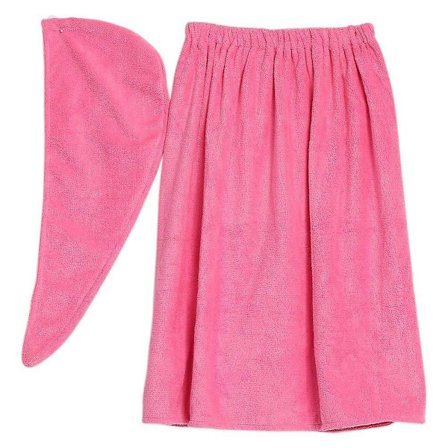 Saunakilt til kvinder, blød sarongkilt med velcro og spa-hårhåndklæde i økologisk bomuld 150 x 90 cm