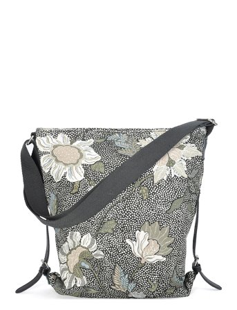 Ceannis | Shoulder Bag Black Flower Linen | 34X11X35CM