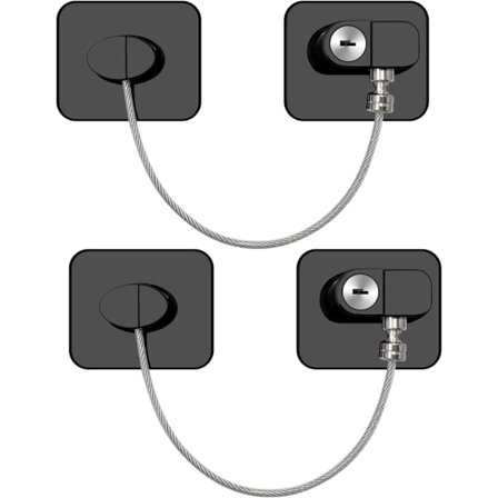 2 stk. Børnesikring til vinduer, børnesikring til køleskab med nøgler, vinduesdørsblokke uden boring, børnesikring, sort køleskabslås skabsskabsskuffe