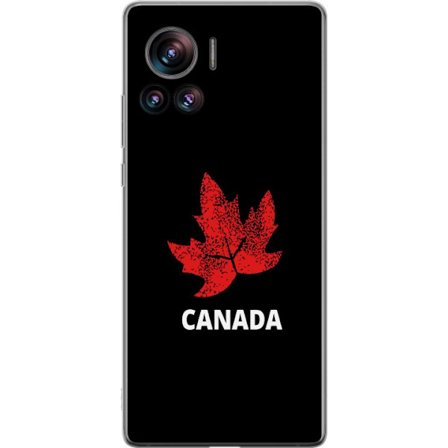 Yhteensopiva Puhelinkuori Motorola Motorola Edge 30 Ultra Graafinen vaahteralogo punaisella mustaa taustaa vasten, jossa on selkeä Kanada-viittaus ja