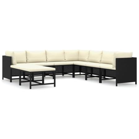 Vidaxl Loungeset För Trädgården Med Dynor 9 Delar Konstrotting S Svart
