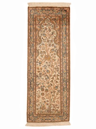 Handgeknoopt Kashmir Puur Zijde 24/24 Quality Vloerkleed 48X127 Bruin/Oranje