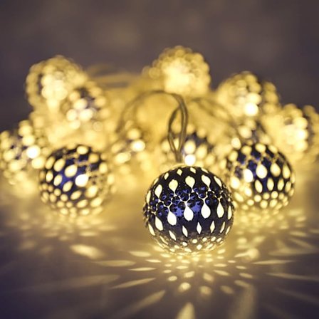 Marokkanske lyslenker batteridrevne 20 stk sølv LED-kulelys