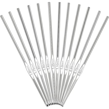 12 Pakk Små Heklenåler, Størrelse 0,6 mm, 0,75 mm, 0,85 mm, 0,9 mm,