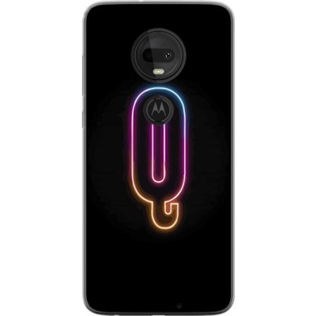Kompatibel Mobilcover til Motorola Motorola Moto G7 Minimalistisk neonbogstav Q i lyse farver mod mørk baggrund